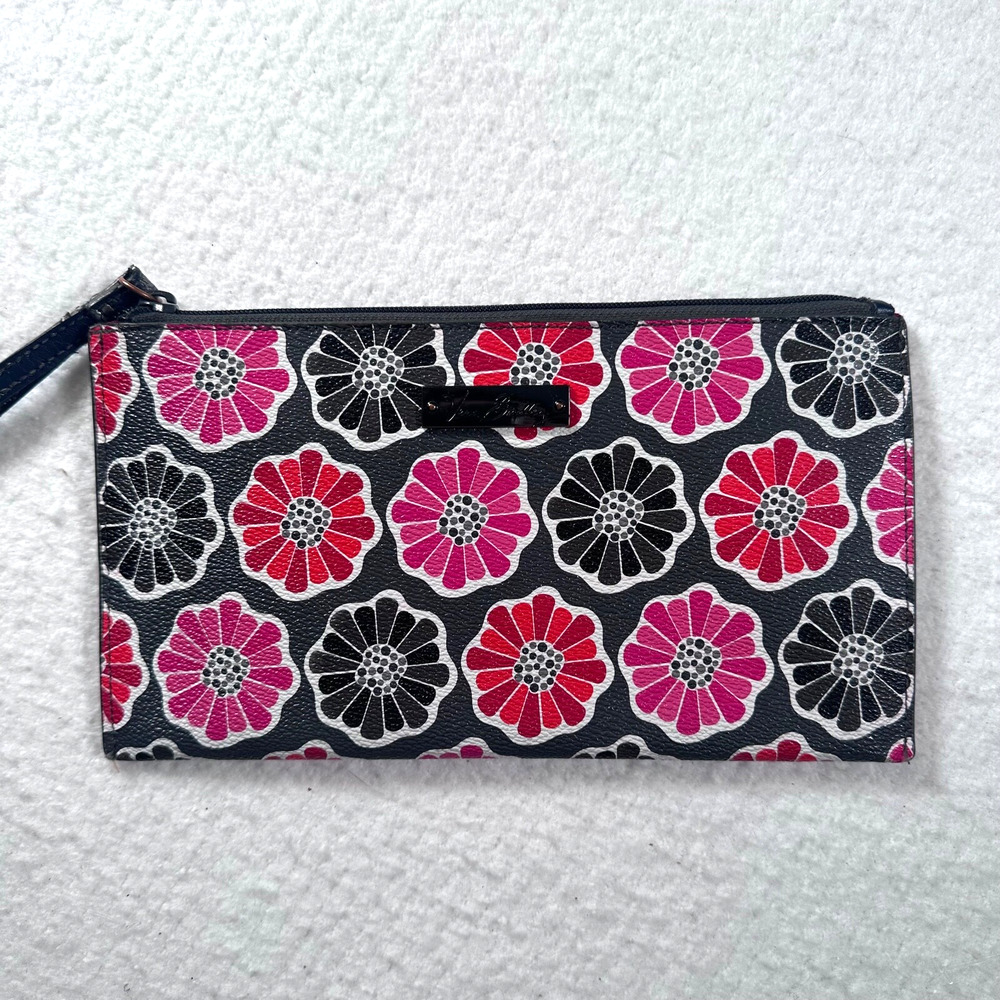 Vera Bradley Wristlet Women's Blossoms Red Pink Gray Slim Zip Wallet